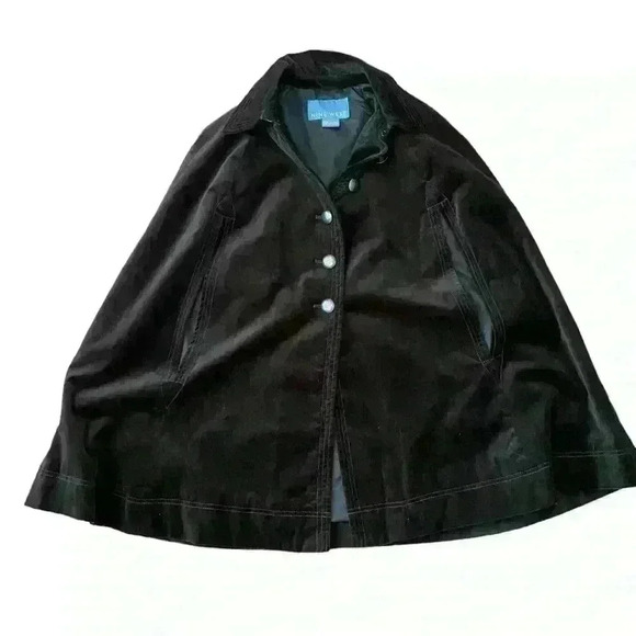 Vintage Nine West Velvet Cape/Wrap Size S Dark Green Button front Oversized Fall - Picture 7 of 15